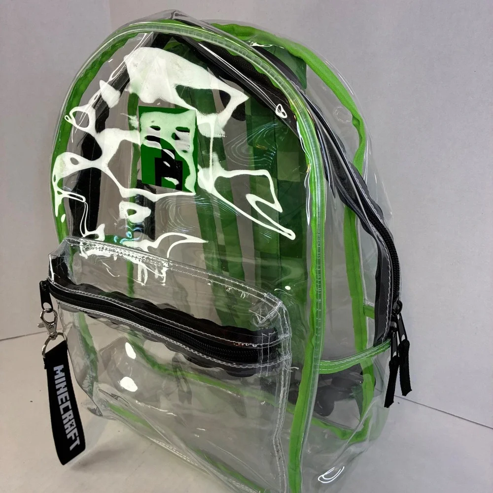 Minecraft Creeper Clear Backpack Bioworld Green Transparent School Bag 15 inch